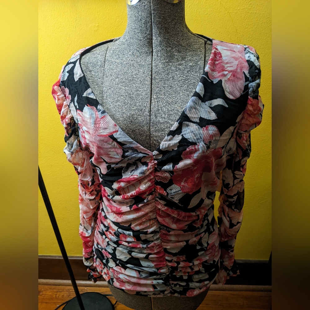 WHBM Floral Rouched Blouse .